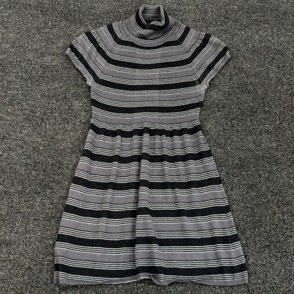 Calvin Klein Jeans Sweater Dress Womens S Gray Stripe Turtleneck Knit Short